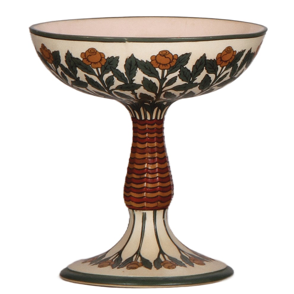 Mettlach compote, 6.6" ht. x 6.0" d., 3340, etched.: Mettlach compote, 6.6" ht. x 6.0" d., 3340, etched, Art Nouveau, mint.