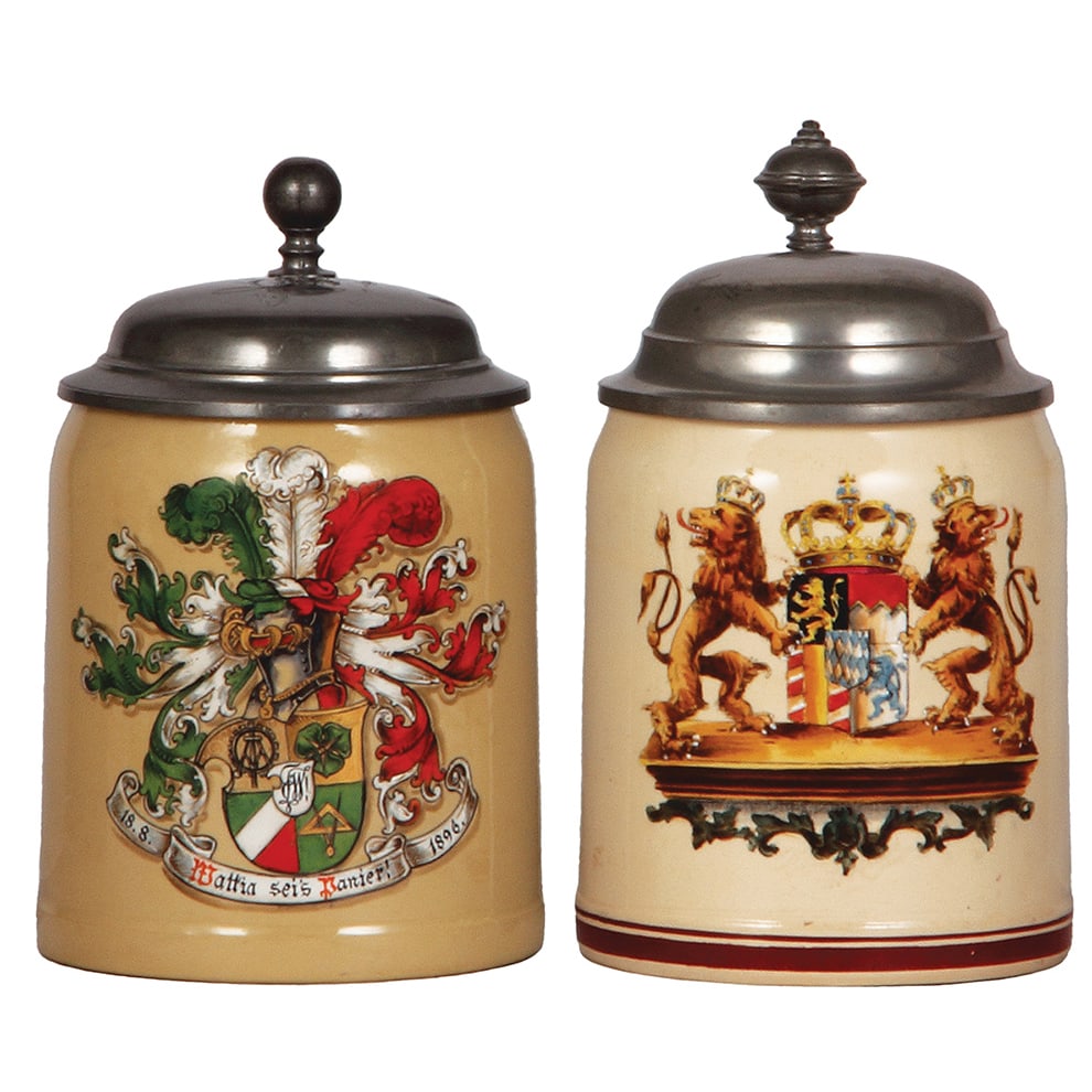 Student Society steins, two, Wattia sei's Panier! Bavarian coat-of-arms. (1 of 5)