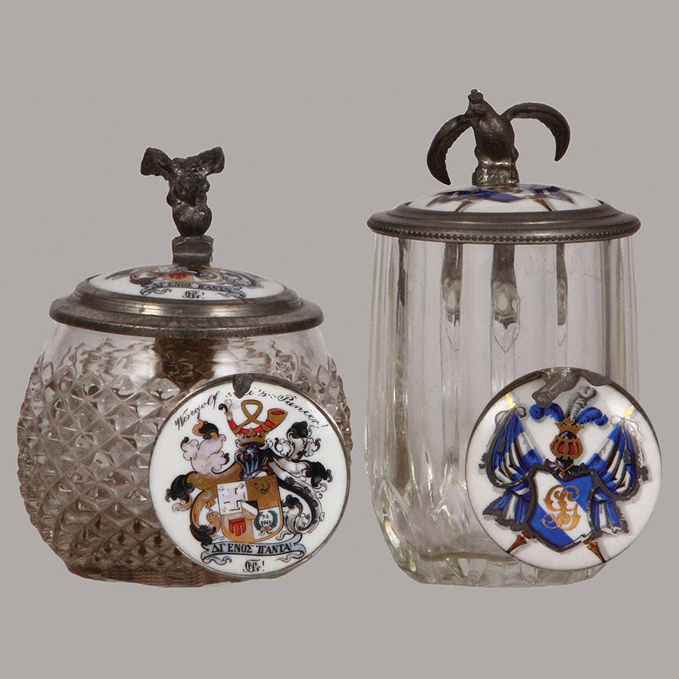Student Society steins, two, glass, .3L, mold blown. (1 of 6)