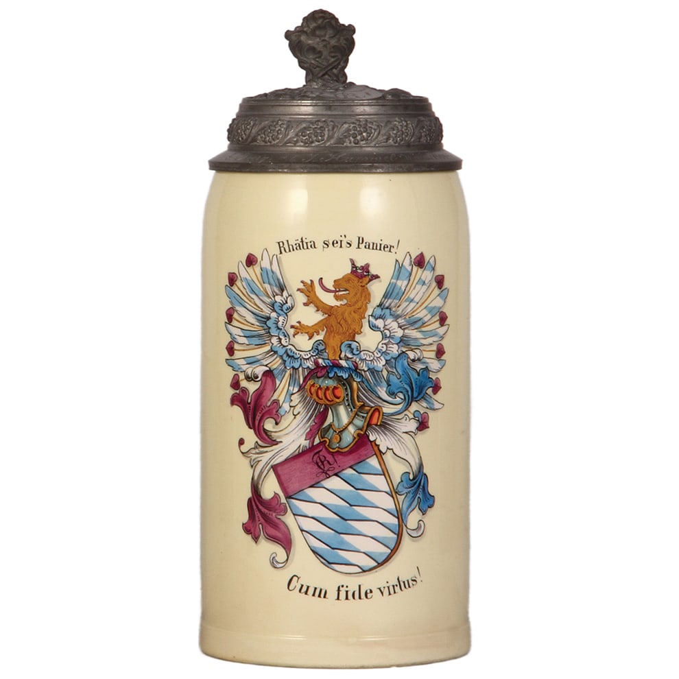 Student Society pottery stein, 1.0L, Rhätia sei's Panier! (1 of 4)