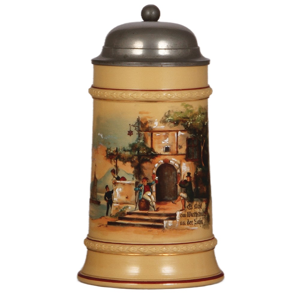 Mettlach stein, .5L, 406, hand-painted. (1 of 3)