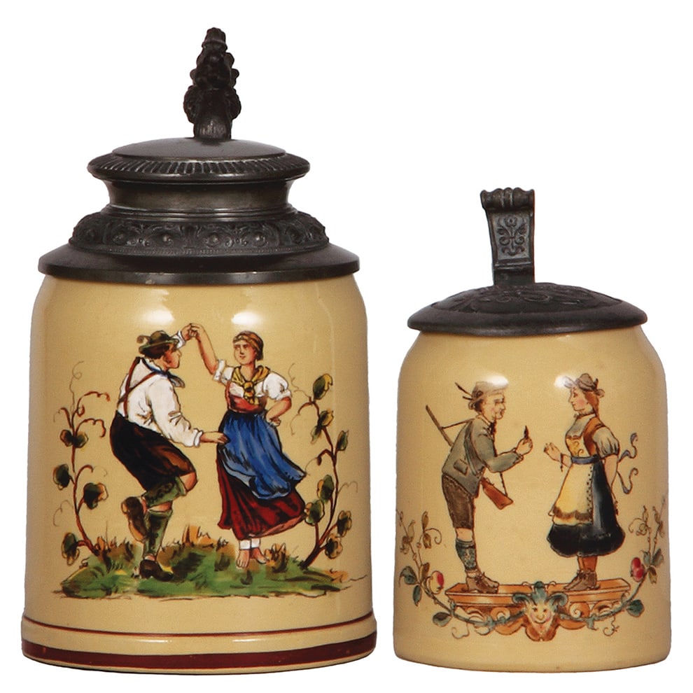 Mettlach steins, two, .5L, 1526, hand-painted, couple dancing. (1 of 6)