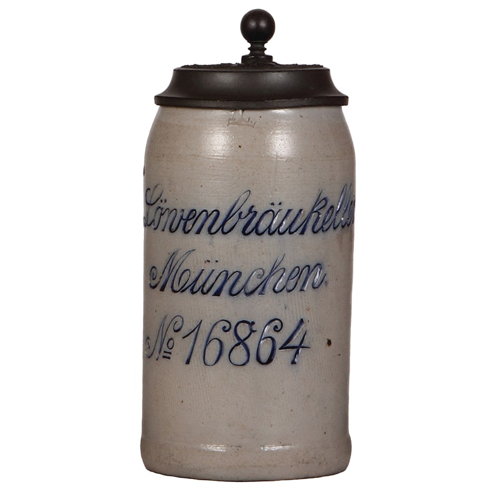 Brewery stein, stoneware, 1.0L, hand-engraved, Löwenbräu Keller. (1 of 4)