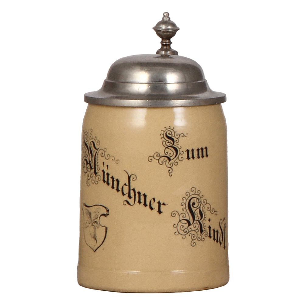 Brewery stein, .5L, Mettlach, #1866, zum Münchner Kindl. (1 of 3)