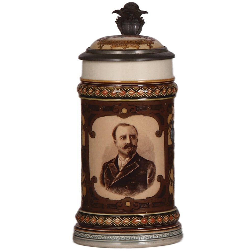 Mettlach stein, .5L, 2136, etched & PUG, Adolphus Busch. (1 of 4)