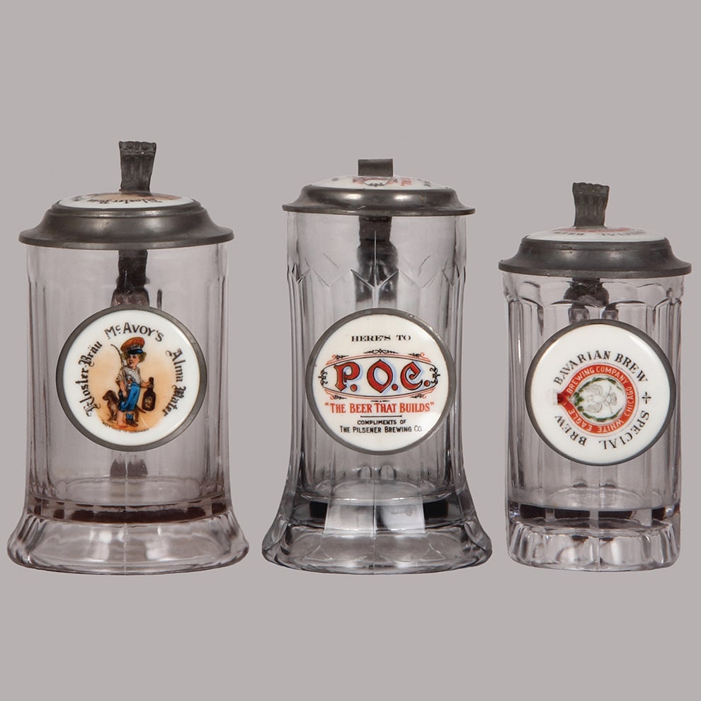 Pre-prohibition brewery steins, three, .5L. (1 of 4)