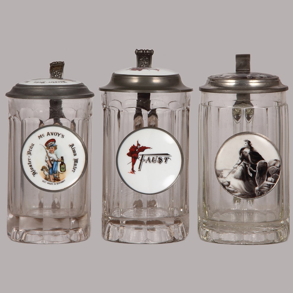 Pre-prohibition brewery steins, three, .5L. (1 of 4)