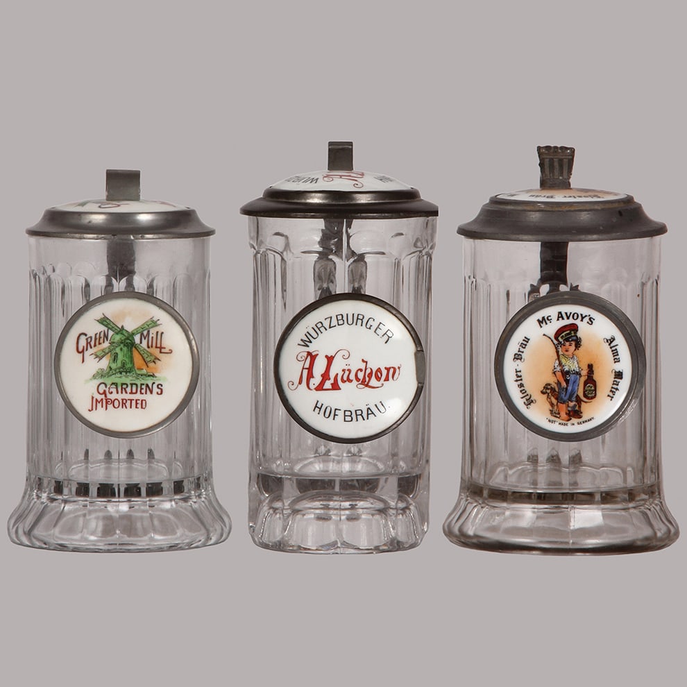 Pre-prohibition brewery steins, three, .5L. (1 of 4)