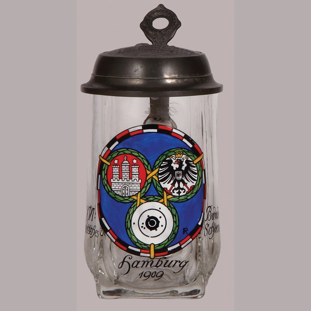 Glass stein, .4L, XVI. Deutsches Bundesschiessen, Hamburg, 1909. (1 of 4)