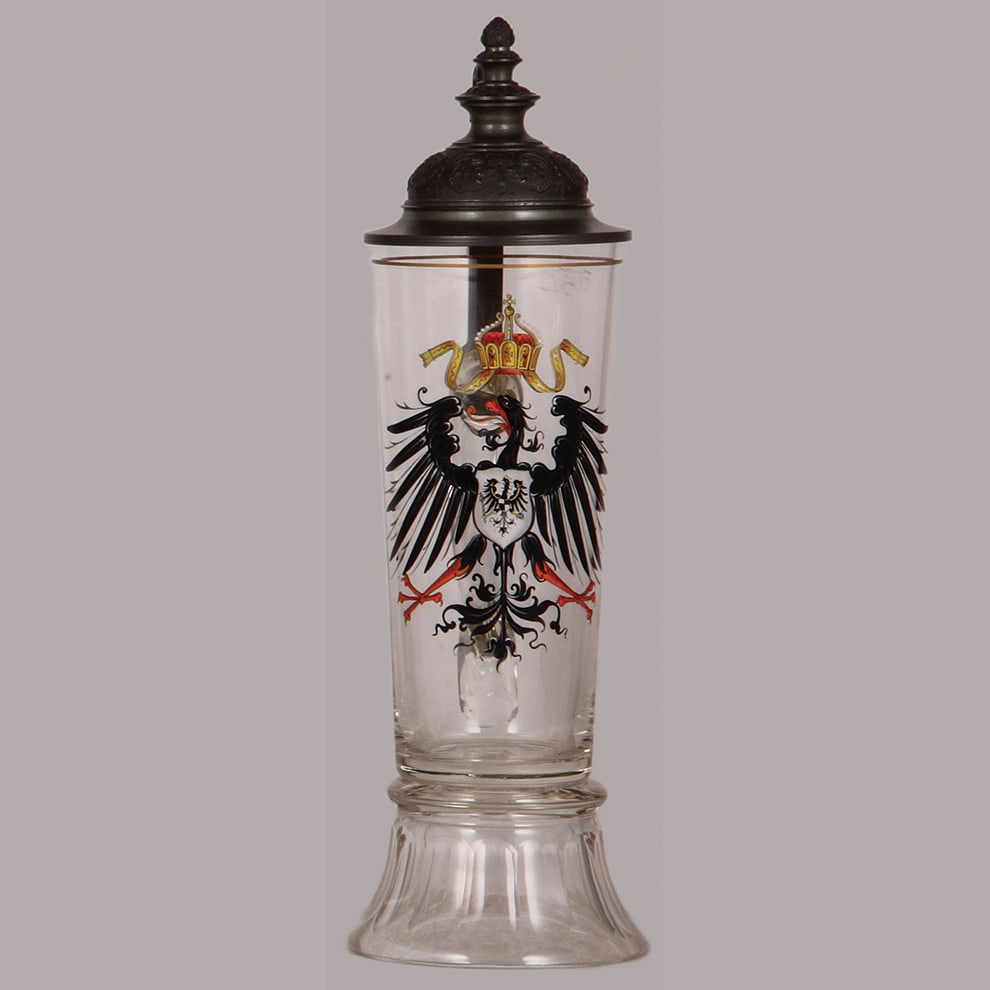 Glass stein, .5L, 12.0" ht., blown, clear, hand-painted, Prussian Eagle. (1 of 3)