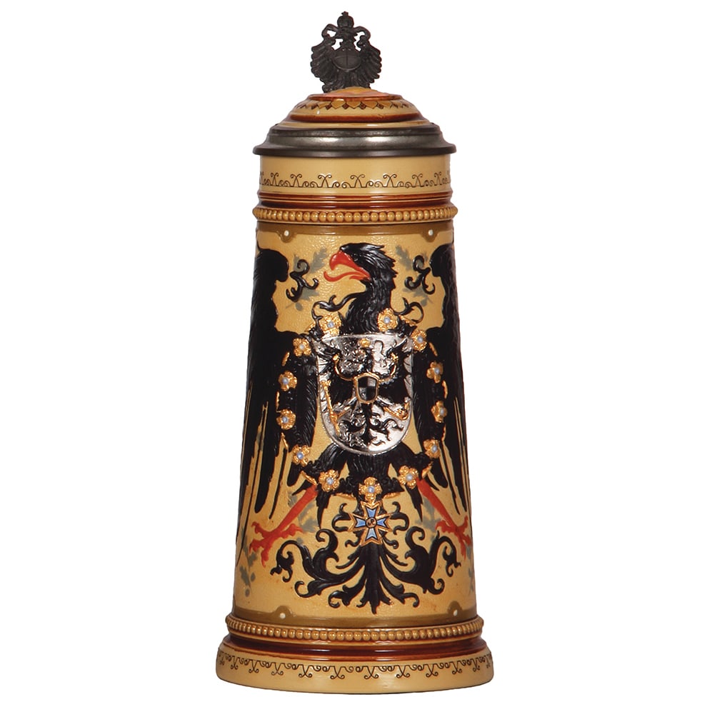 Mettlach stein, 1.0L, 2204, decorated relief. (1 of 4)