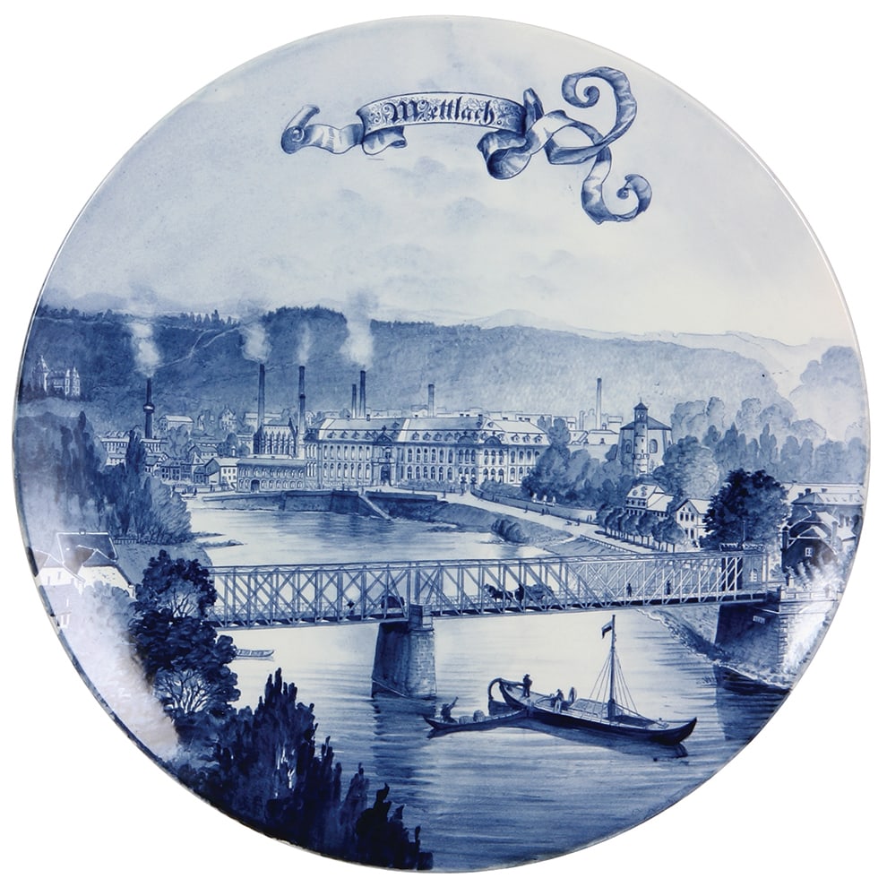 Mettlach plaque, 17.2" d., 5078/1044, Villeroy & Boch factory scene in Mettlach. (1 of 1)