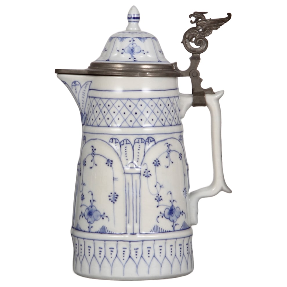 Porcelain stein, 1.0L, hand-painted, marked Rauenstein. (1 of 4)
