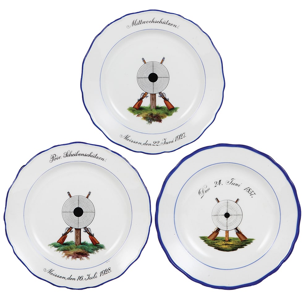 Meissen plates, three, 10.0" d., shooting festivals (1 of 4)