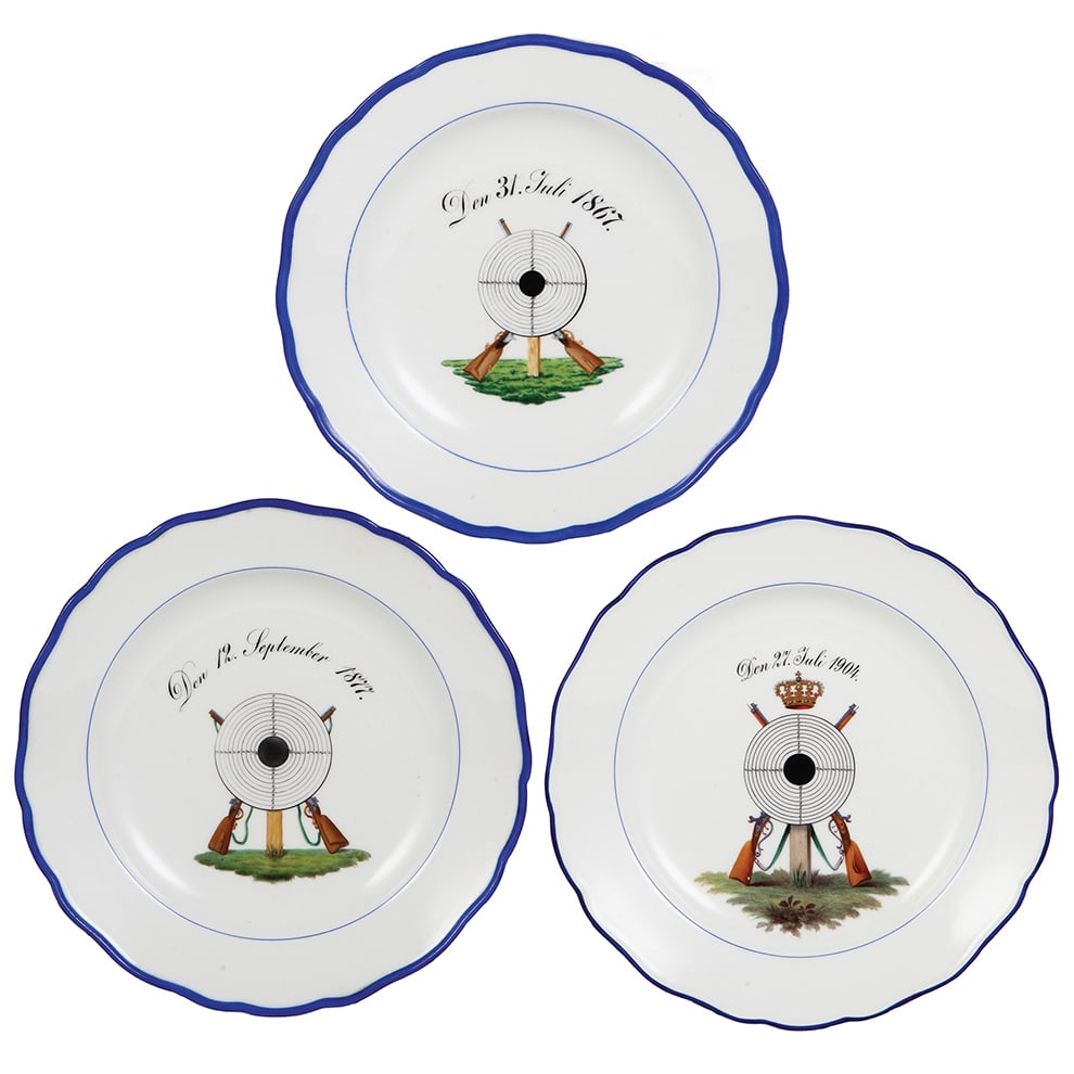 Meissen plates, three, 10.0" d., shooting festivals (1 of 4)