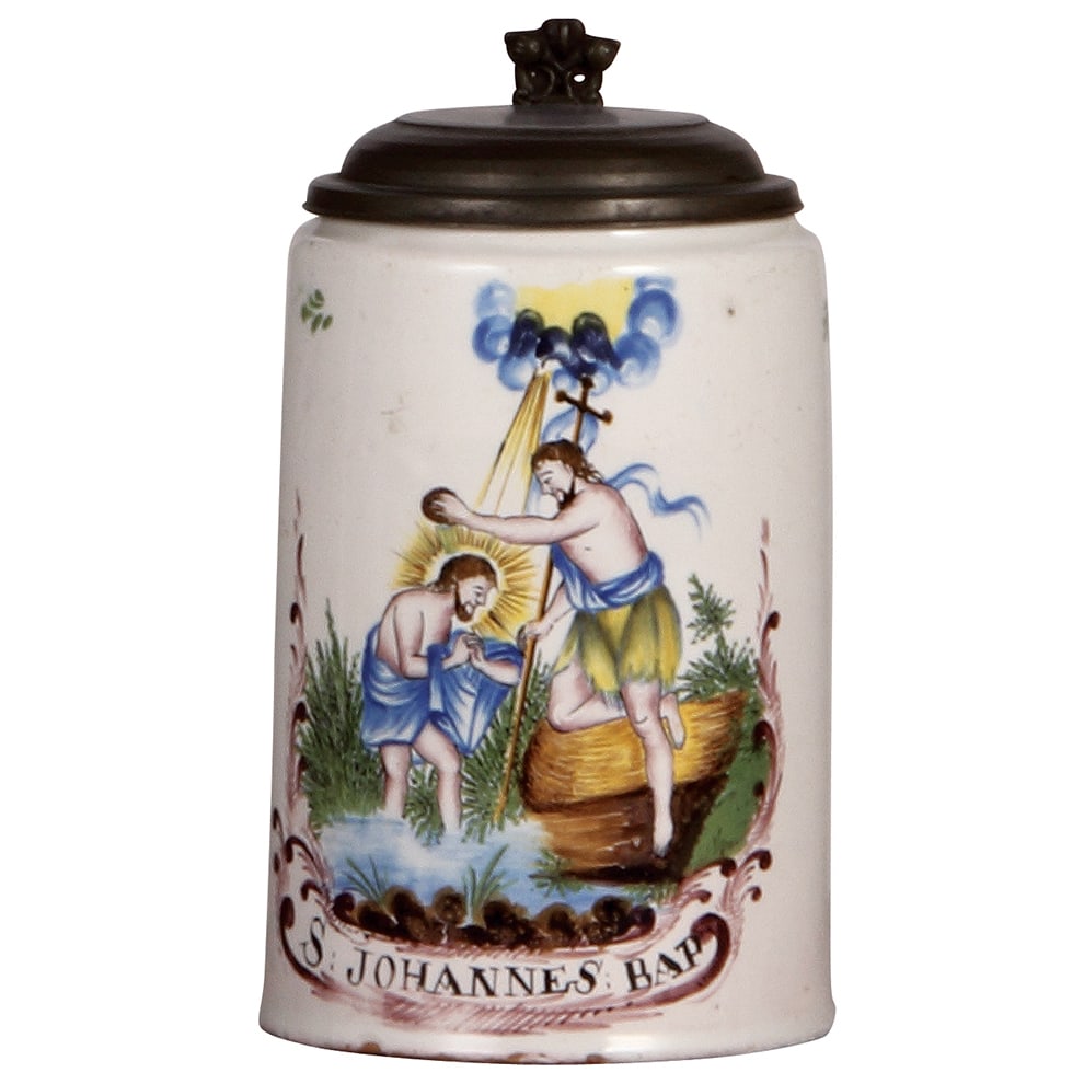 Faience stein, 6.9'' ht., c.1800, Kölner Walzenkrug. (1 of 5)
