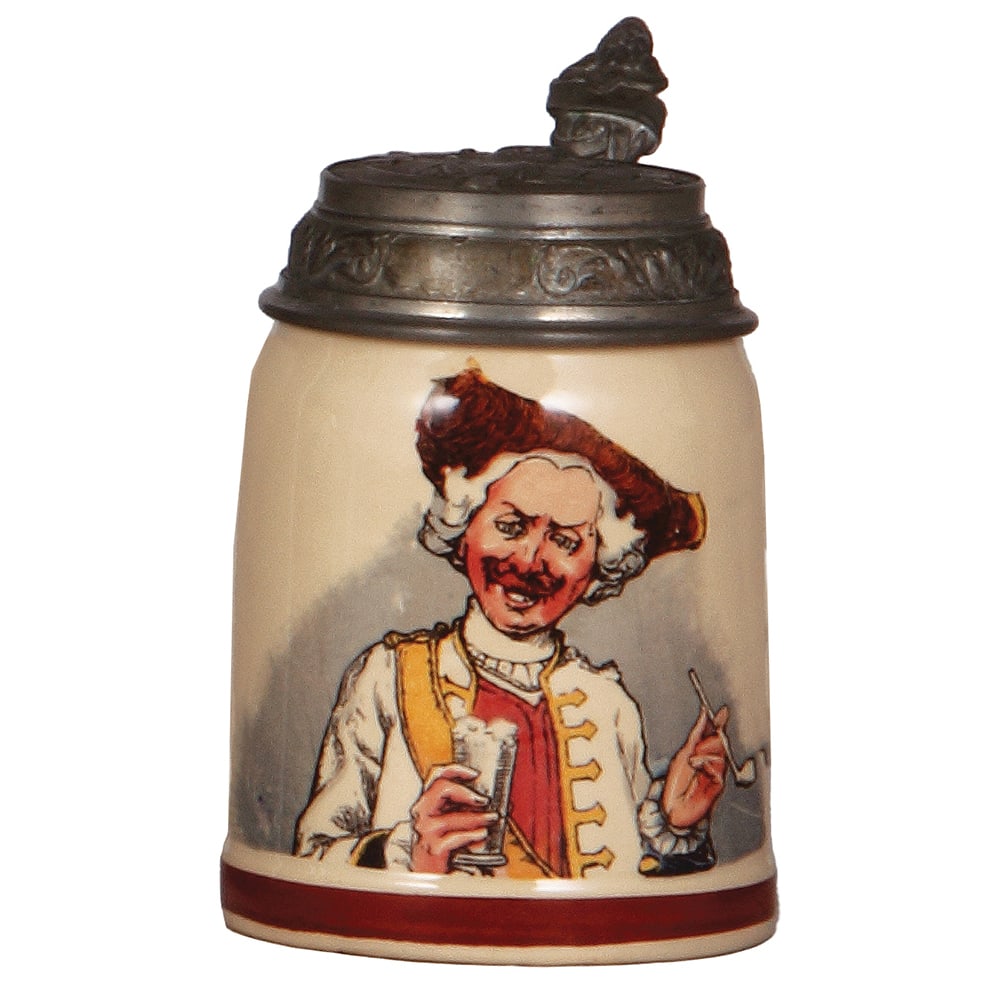 Mettlach stein, .5L, 1145[1526], PUG, by H. Schlitt.: Mettlach stein, .5L, 1145[1526], PUG, by H. Schlitt, relief, pewter lid, mint.