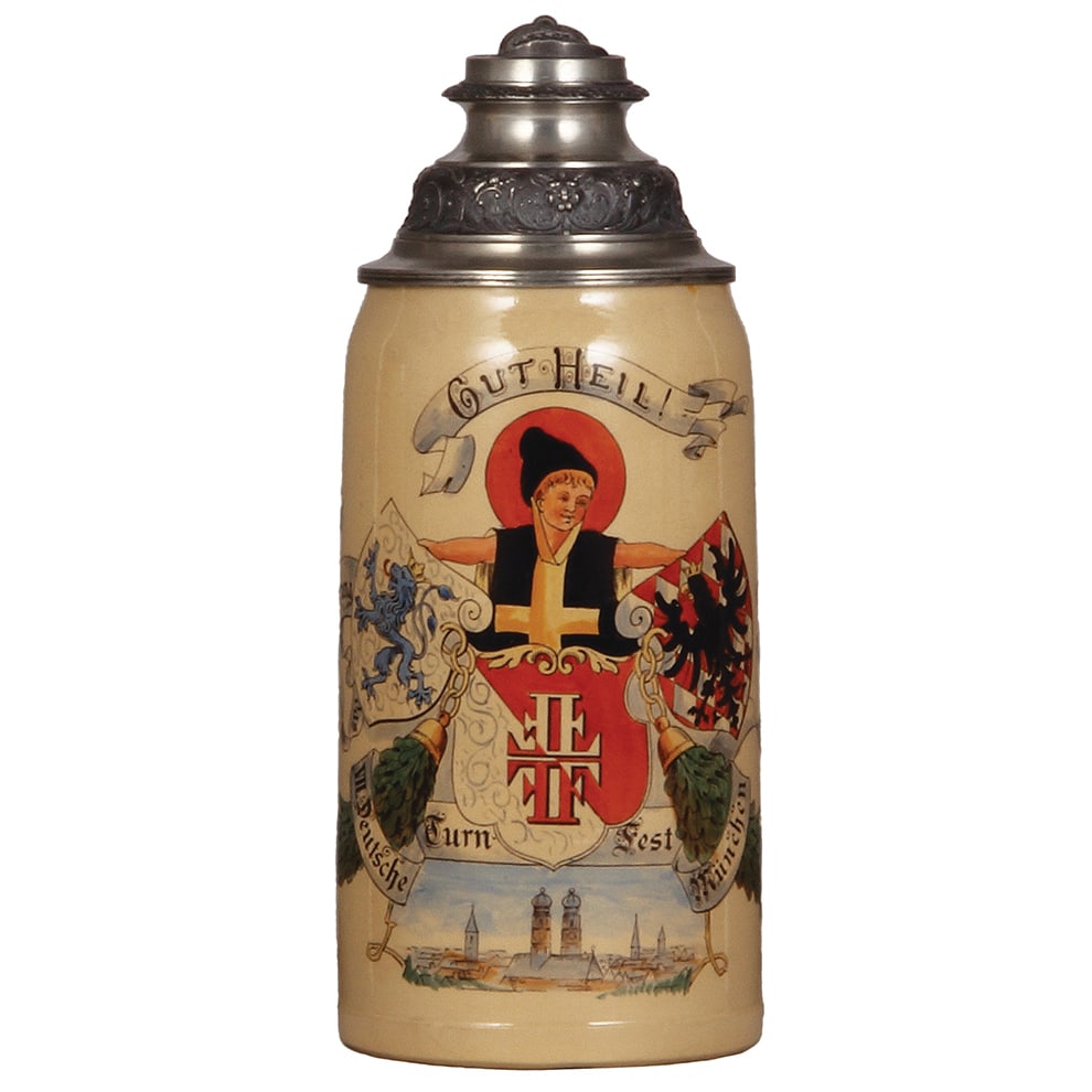 Mettlach stein, 1.0L, 1526, VIII. Deutsche Turn-Fest München 1889. (1 of 4)