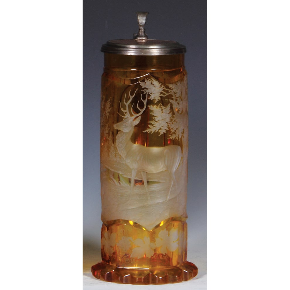 Glass stein, .75L, blown, amber on clear overlay. (1 of 3)