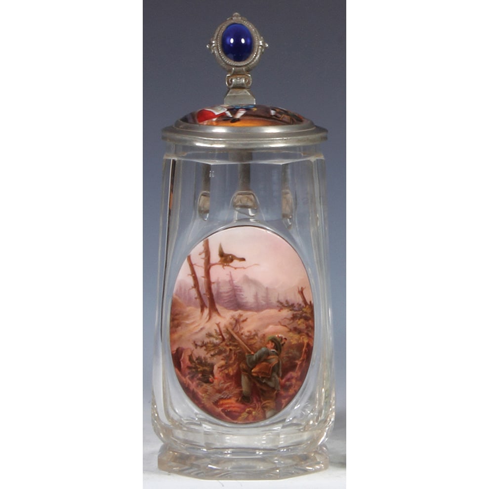 Glass stein, .5L, blown hand-painted hunting scene. (1 of 4)