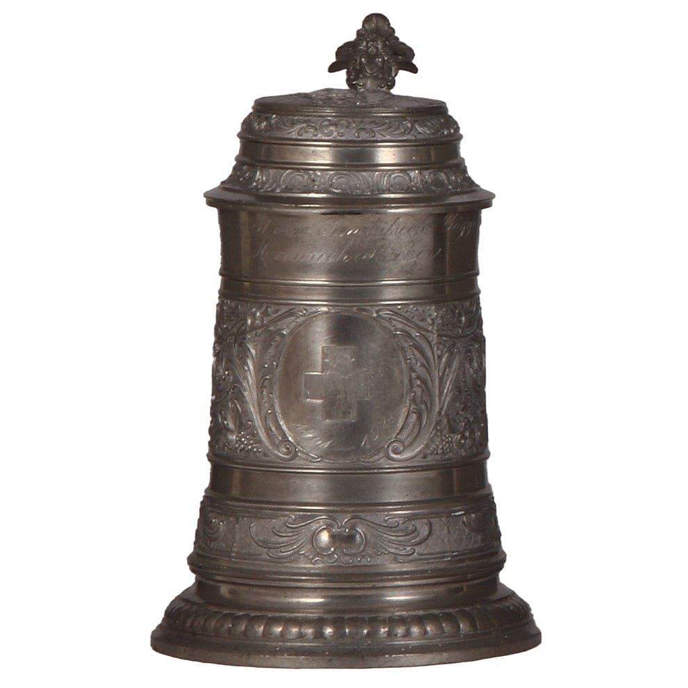 Red Cross pewter stein, .5L, relief, engraved Red Cross 1901 - 1921. (1 of 4)