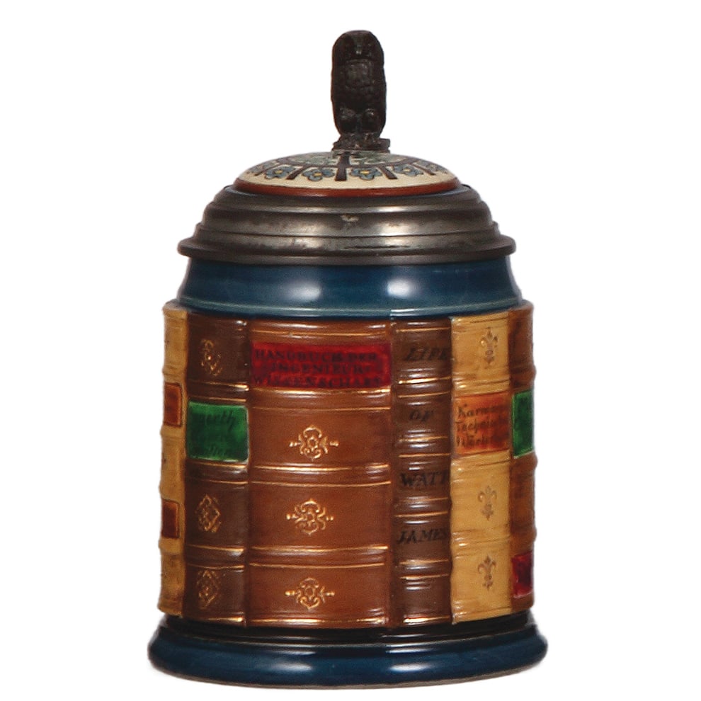 Mettlach stein, .5L, 2001G, Engineering Book stein,: Mettlach stein, .5L, 2001G, decorated relief, Engineering Book stein, inlaid lid, mint.