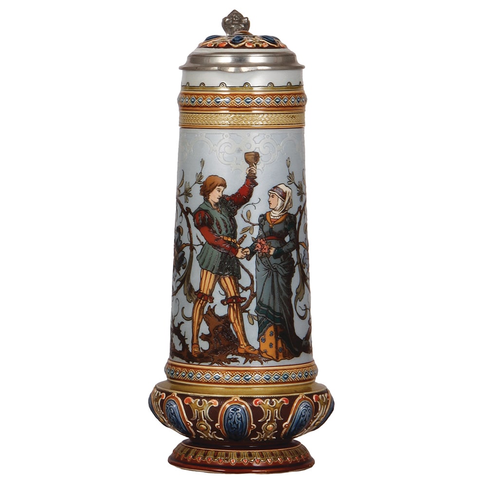 Mettlach stein, 2.1L, 14.8" ht., 1734, etched. (1 of 4)