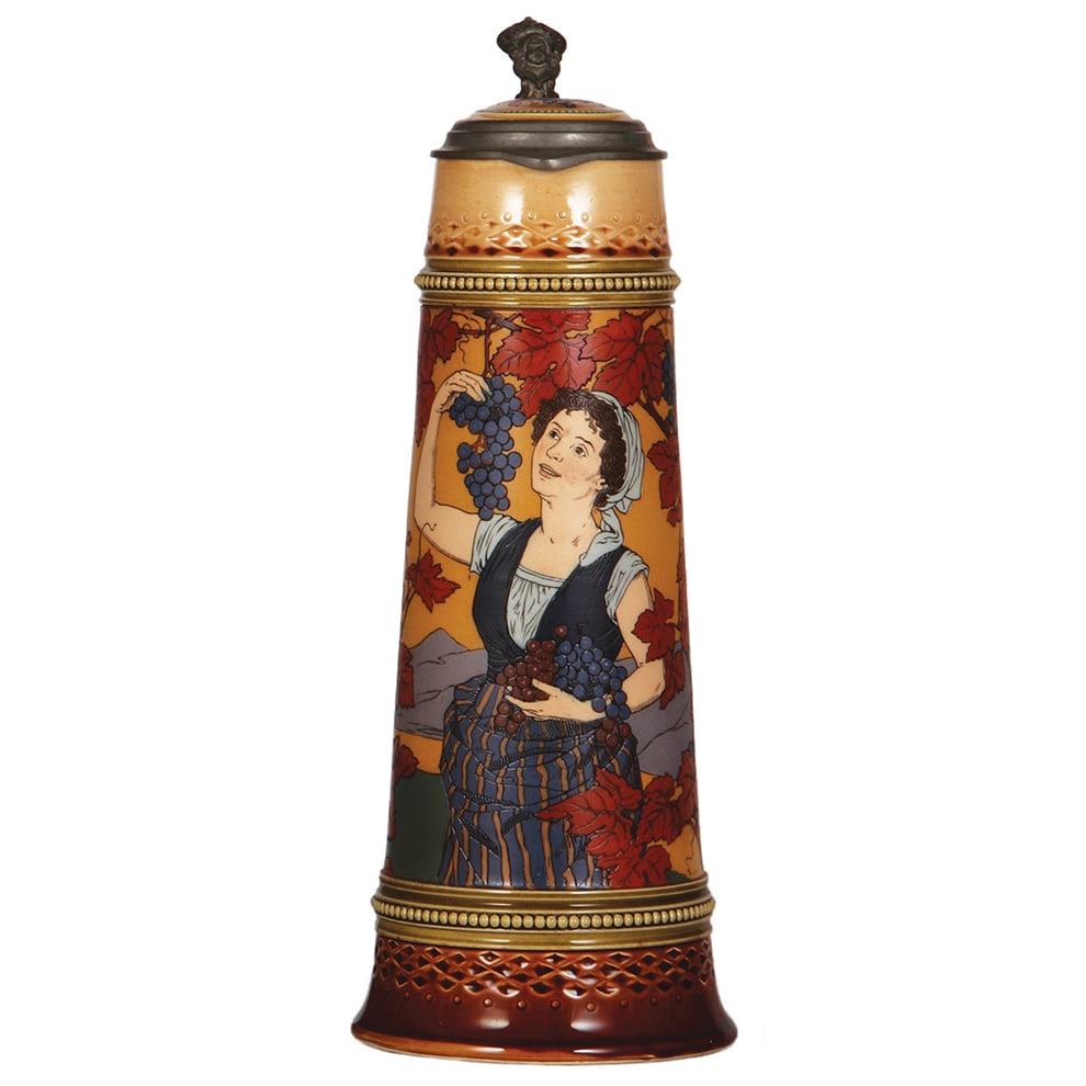 Mettlach stein, 1.5L, 13.6" ht., 2682, etched. (1 of 4)