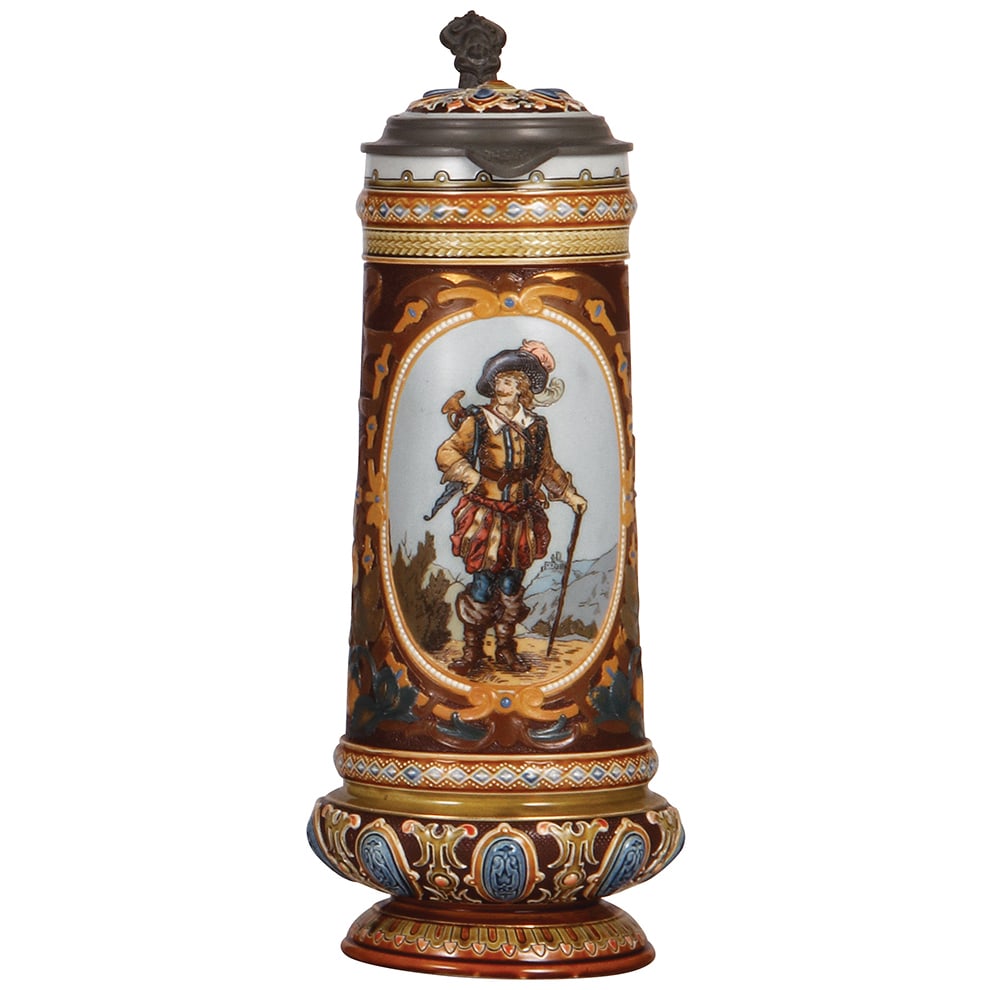 Mettlach stein, 1.4L, 13.2" ht., 2105, etched. (1 of 3)