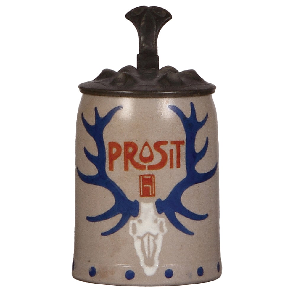 Stoneware stein, .5L, hand-painted, signed L. Hohlwein. (1 of 3)