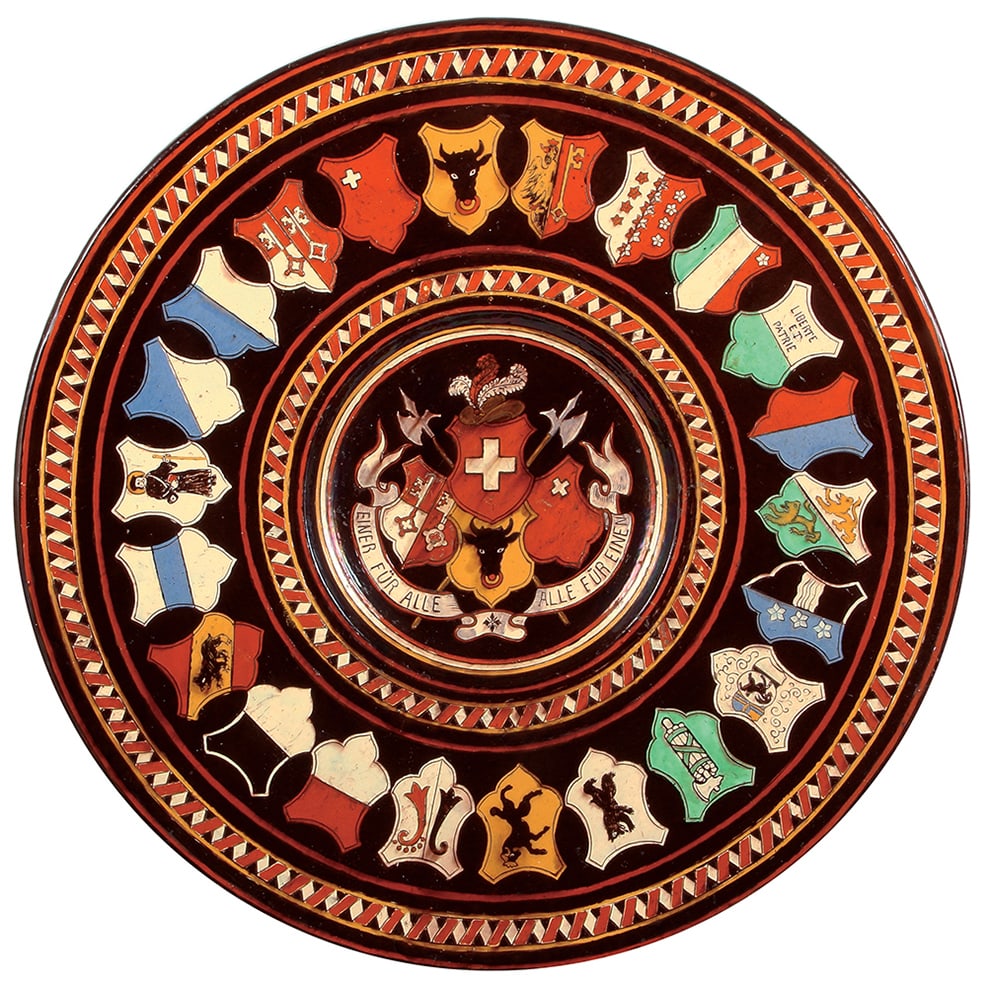 Majolica plaque, 25.7" d., terra cotta, made in Switzerland. (1 of 3)
