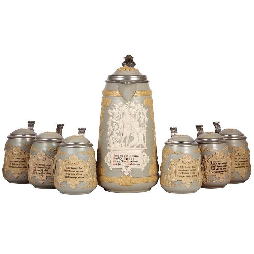 Mettlach stein set, 3.2L, 1821, relief. (1 of 4)