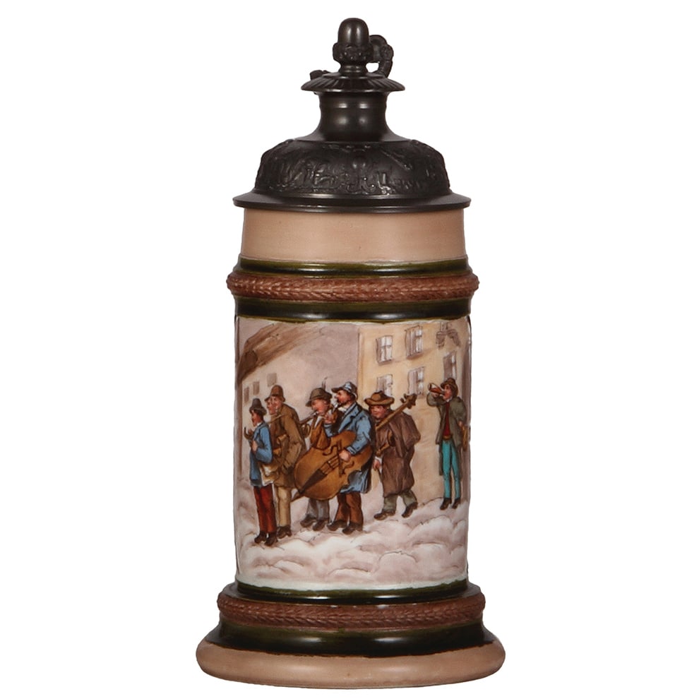 Porcelain stein, .5L, transfer & hand-painted, marked H.R. (1 of 4)