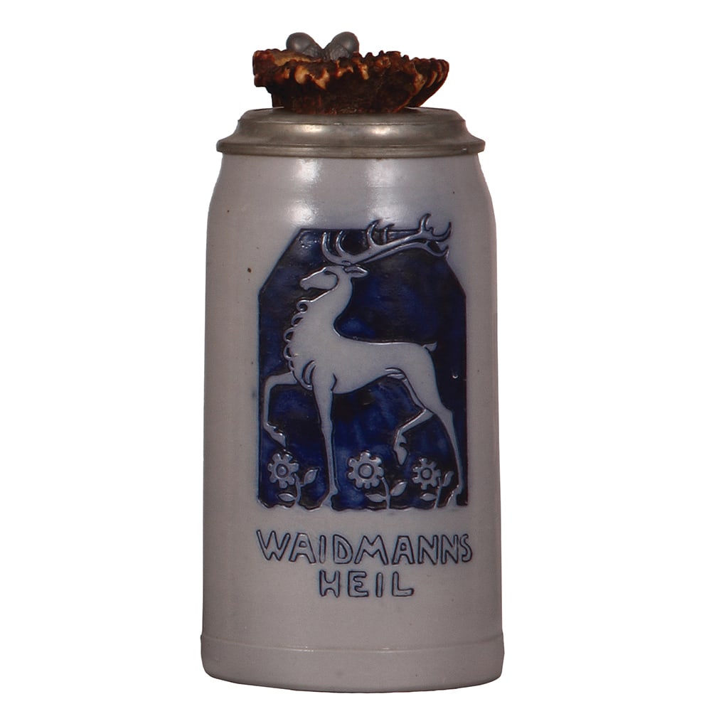 Stoneware stein, 1.0L, etched by F. Ringer. (1 of 4)