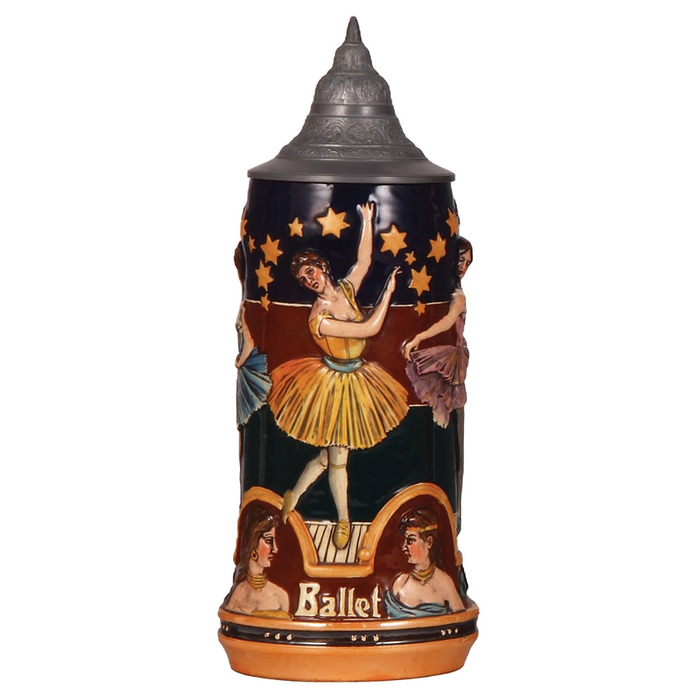 Ballet pottery stein, .5L, relief, by Reinhold Hanke. (1 of 3)