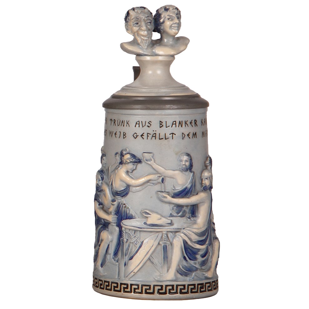 Pottery stein, .5L, relief, by Reinhold Hanke, Greek banquet. (1 of 3)