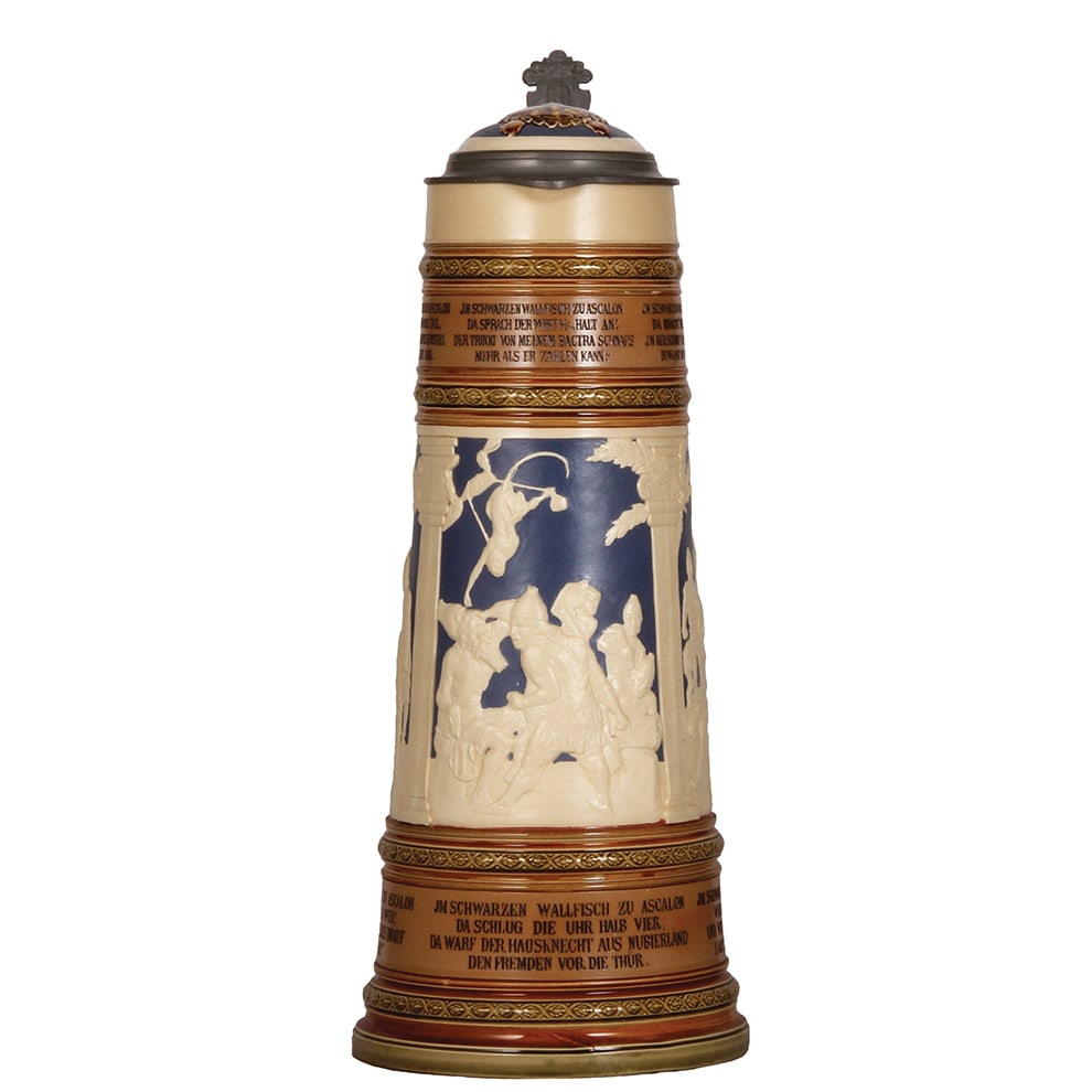 Mettlach stein, 3.3L, 17.6" ht., 2194, relief. (1 of 3)