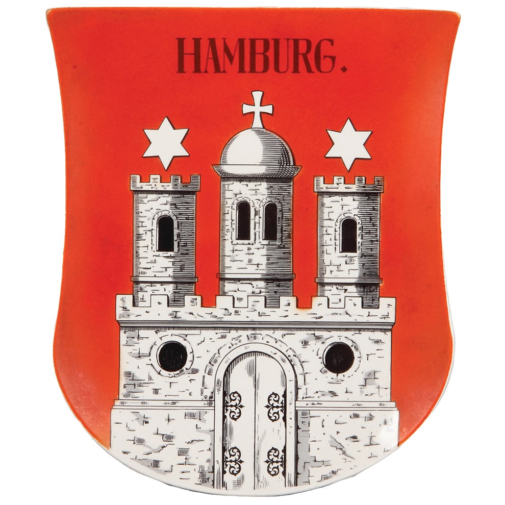 Mettlach plaque, 13.2" x 11.2", Hamburg.: Mettlach plaque, 13.2" x 11.2", 1290/3225, PUG, Hamburg, mint.