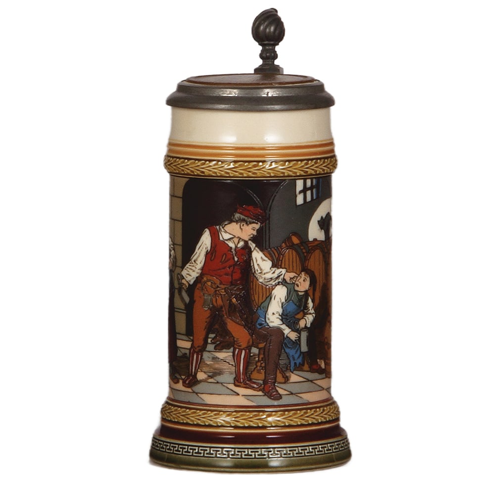 Mettlach stein, .5L, 2282, etched.: Mettlach stein, .5L, 2282, etched, caught in the cellar, inlaid lid, mint.
