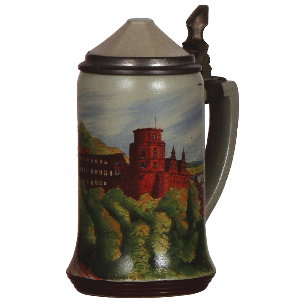 Mettlach stein, .5L, 538[3080], Bavaria.: Mettlach stein, .5L, 538[3080], Bavaria, Heidelberg Castle, inlaid lid, mint.