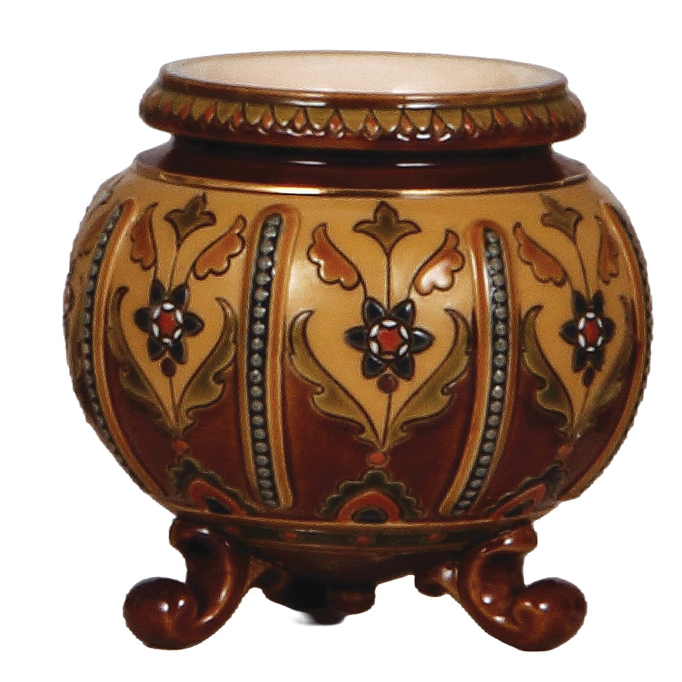 Mettlach vase, 3.9" ht., 1674, mosaic.: Mettlach vase, 3.9" ht., 1674, mosaic, three feet, mint.