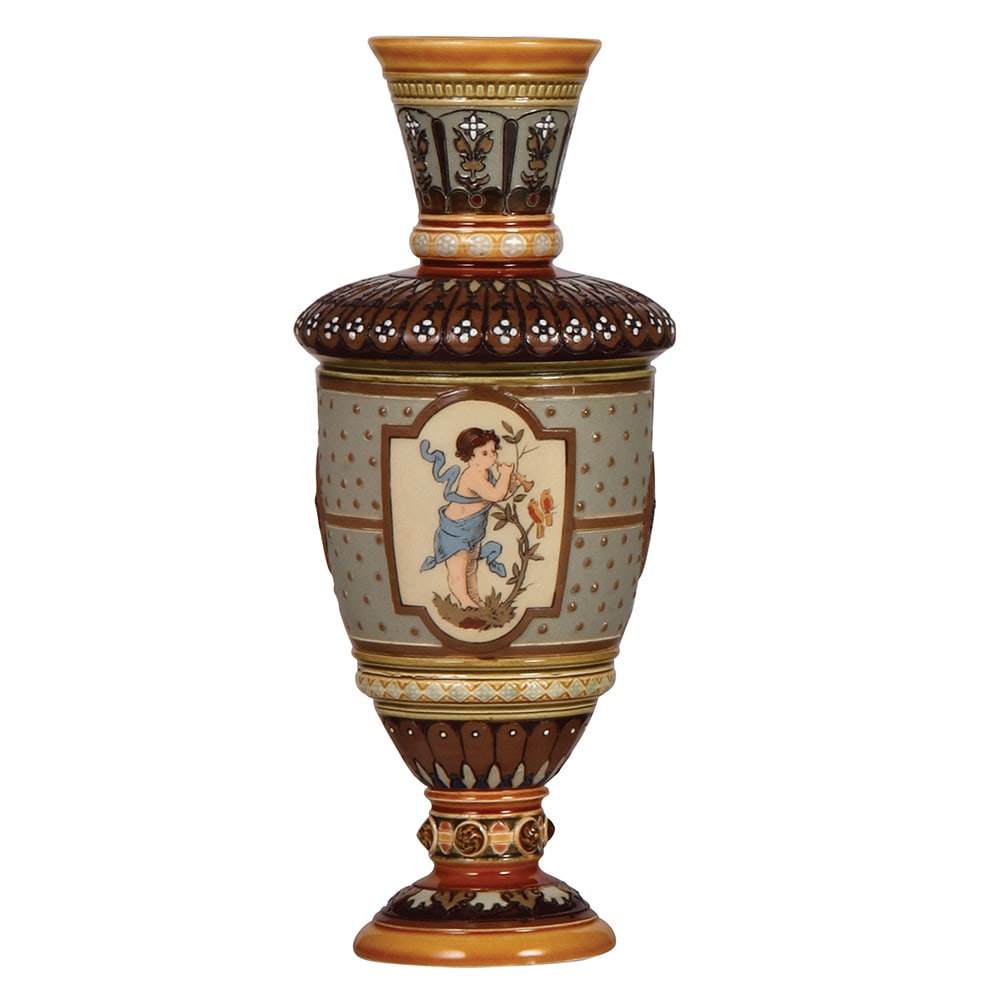 Mettlach vase, 12.2" ht.,1537, etched.: Mettlach vase, 12.2" ht.,1537, etched, mint.