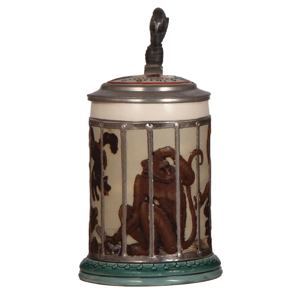 Mettlach stein .4L, 2106, decorated relief. (1 of 4)