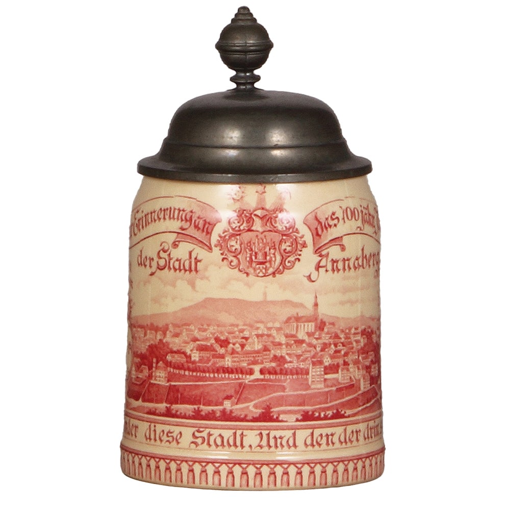 Mettlach stein, .5L, 1526, PUG, Stadt Annaberg.: Mettlach stein, .5L, 1526, PUG, Stadt Annaberg, pewter lid, mint.