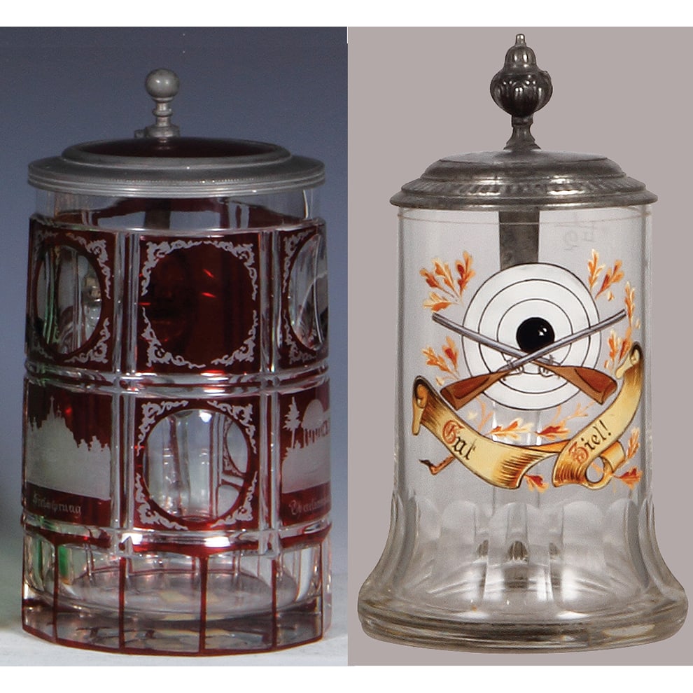 Glass steins, two, .5L, wheel-engraved, spas. (1 of 7)