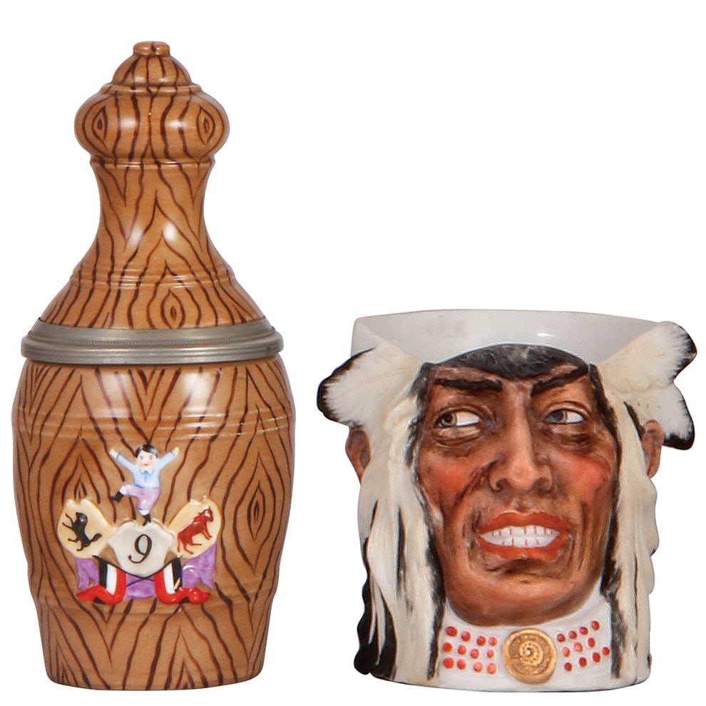 Character steins, two, .5L, Bowling Pin & Indian. (1 of 6)