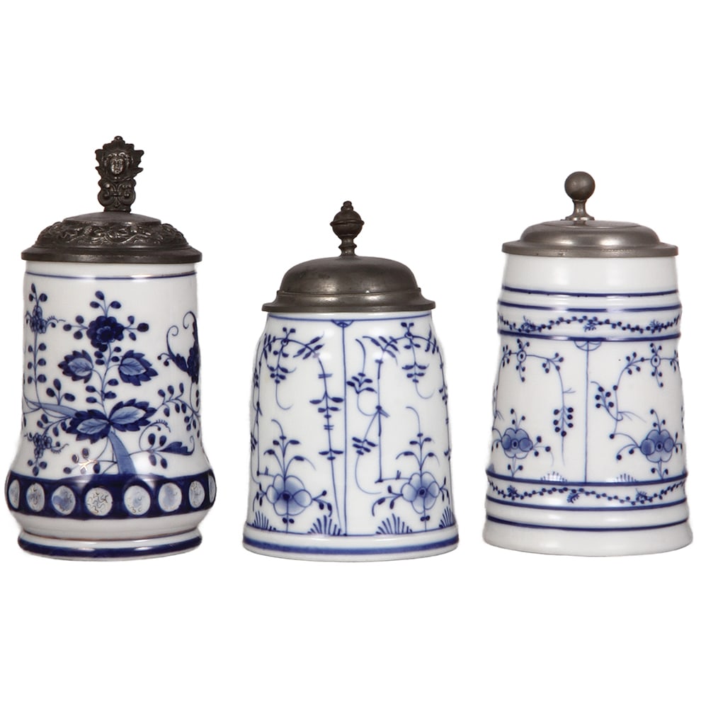 Porcelain steins, three, .5L, hand-painted. (1 of 4)