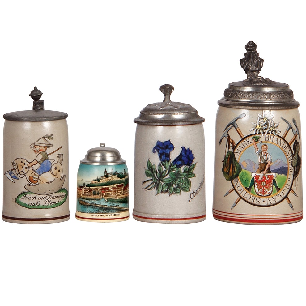 Stoneware & pottery steins, four. (1 of 11)