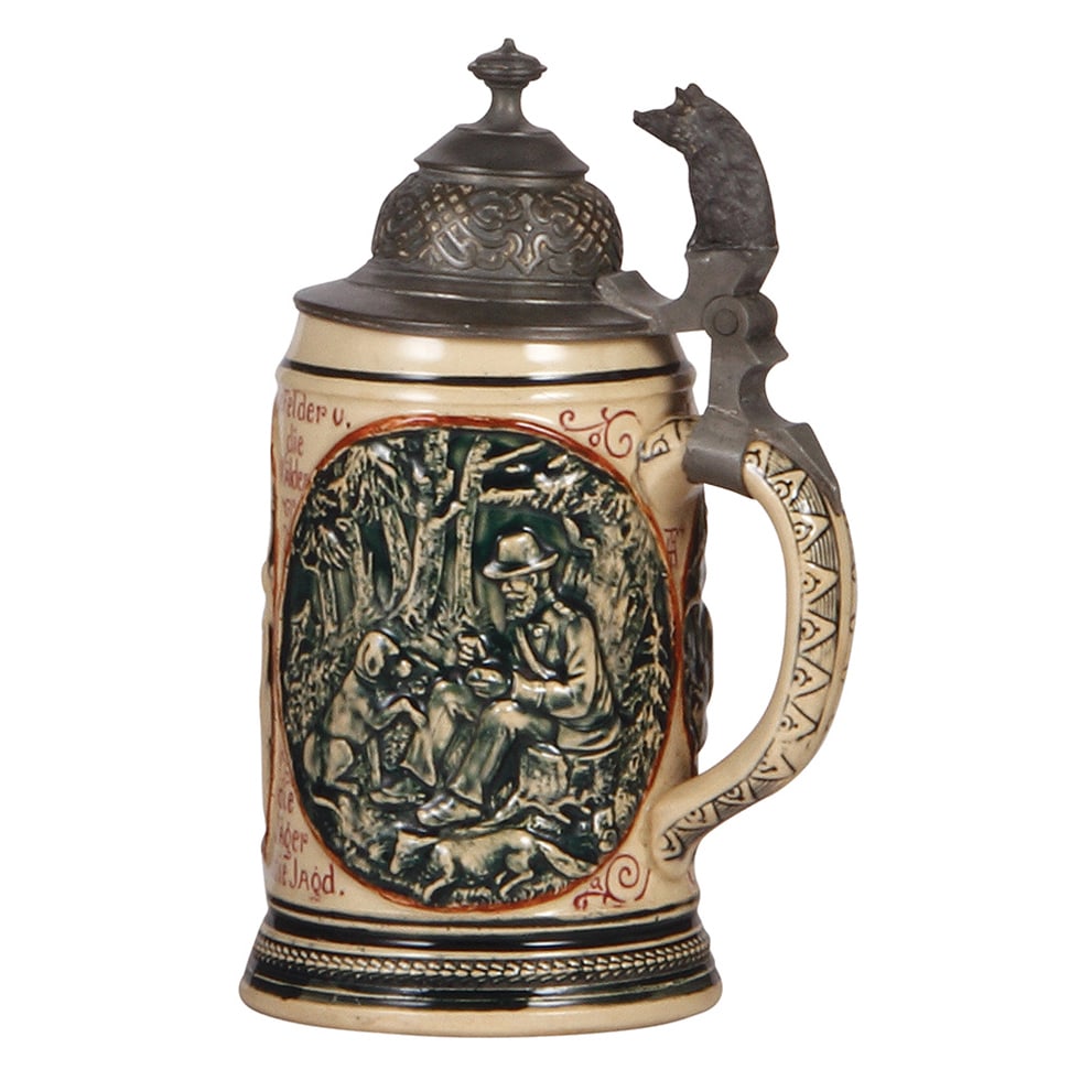 Pottery steins, two, .5L, relief. - 2