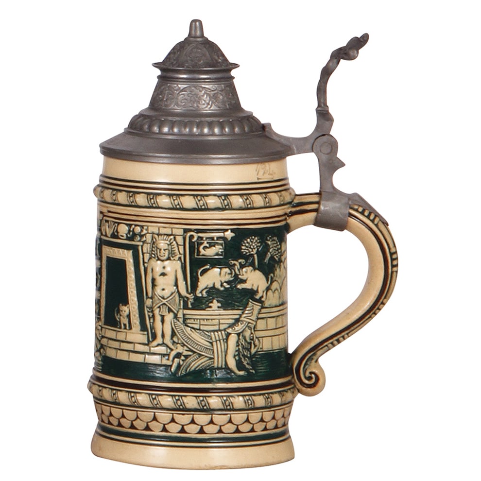 Pottery steins, two, .5L, relief. - 4